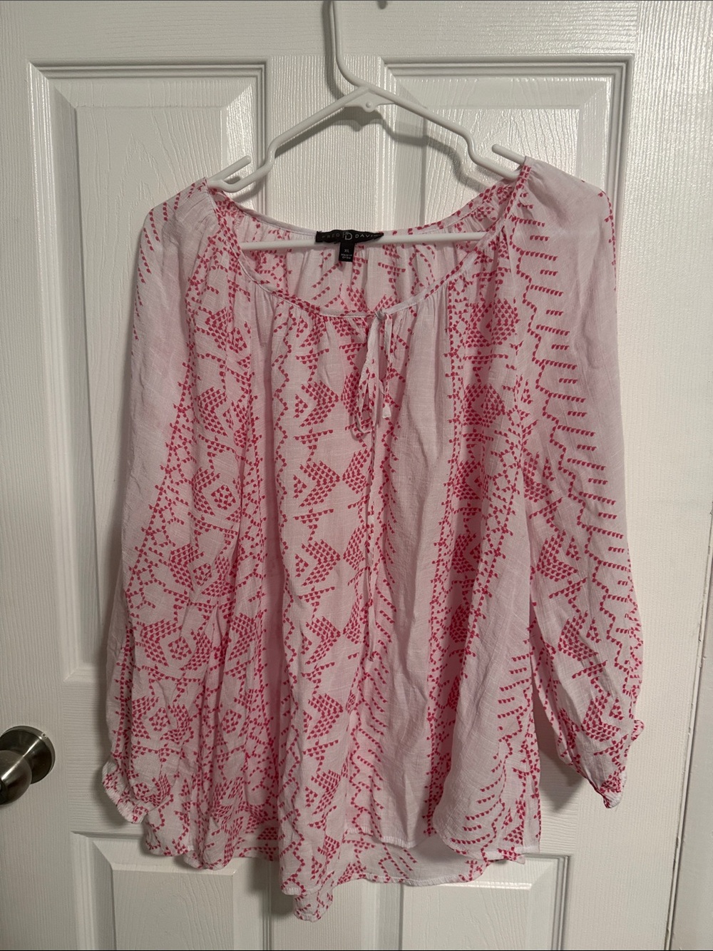 Fred David White Tunic with Pink Geometric Print